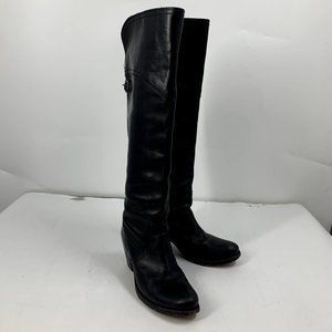FRYE Women's Jane Tall Cuff Leather Riding Over Knee Western Boots Black Size 7